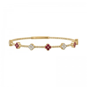 The Battery Park Garnet and Diamond Flower Bracelet in 14K Yellow Gold.