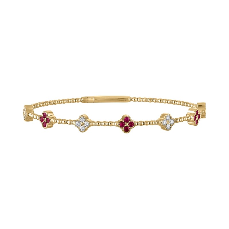 The Battery Park Garnet and Diamond Flower Bracelet in 14K Yellow Gold.