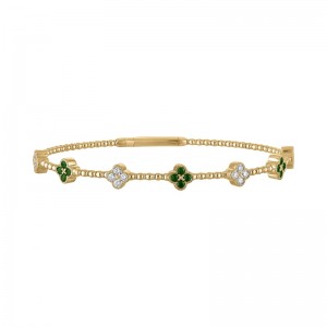 The Battery Park Emerald and Diamond Flower Bracelet in 14K Yellow Gold.