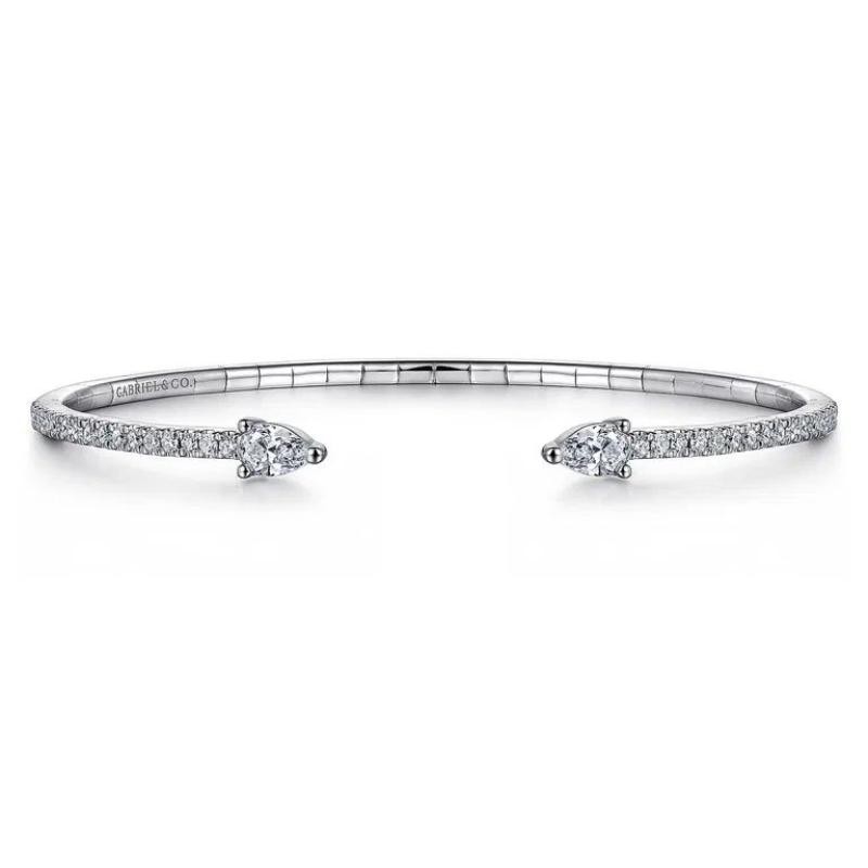 GABRIEL & CO 14K WHITE GOLD ARROW DIAMOND CUFF BRACELET LUSSO COLLECTION  G-H. DIA-0.51 SI-0.51, SIZE 6.25