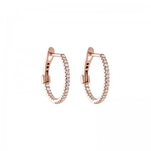 The Wall Street 14k Rose Gold Skinny Hoop Earrings with Diamonds. 0.25ctw