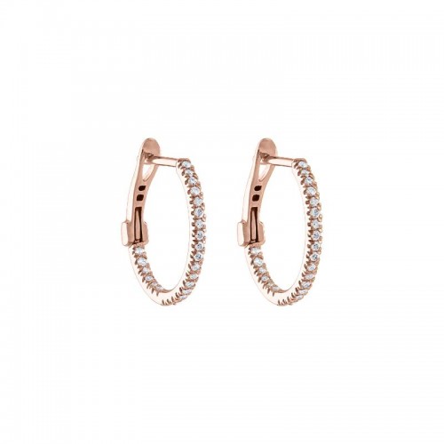 The Wall Street 14k Rose Gold Skinny Hoop Earrings with Diamonds. 0.25ctw