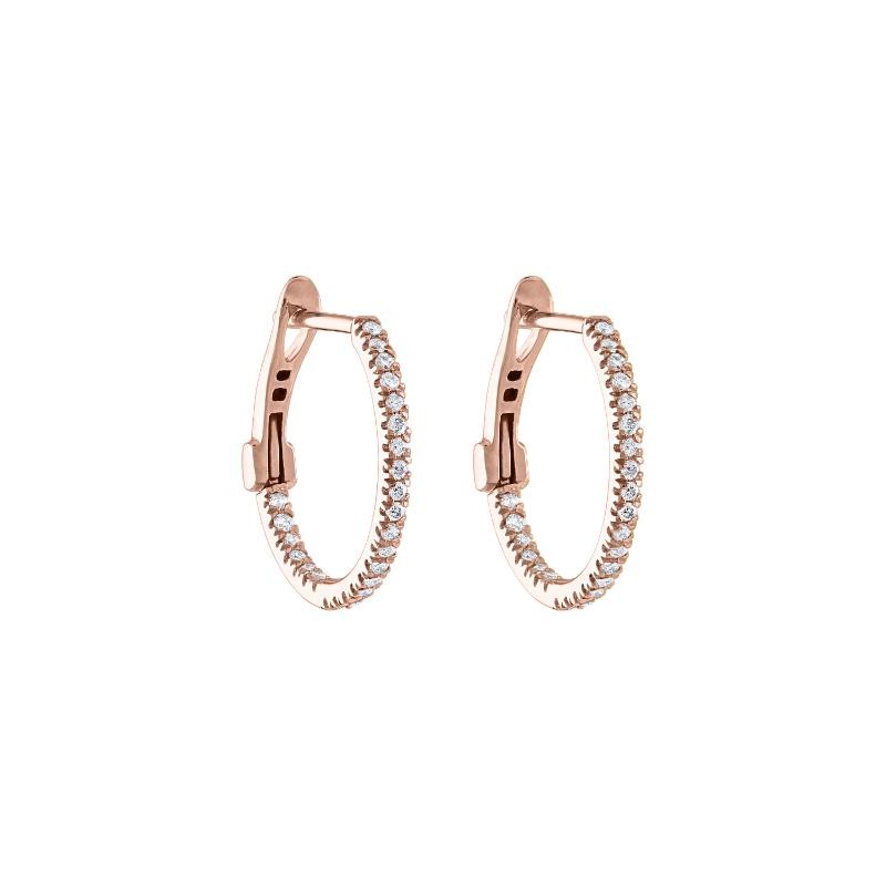 The Wall Street 14k Rose Gold Skinny Hoop Earrings with Diamonds. 0.25ctw