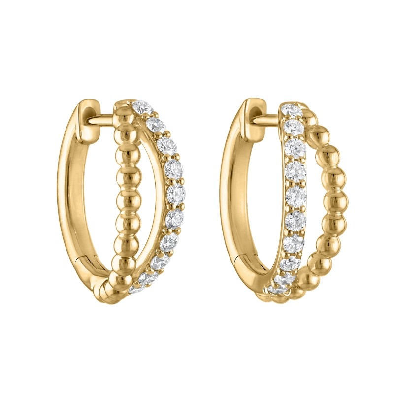 The Broadway Beaded Diamond Huggies in 14K Yellow Gold.