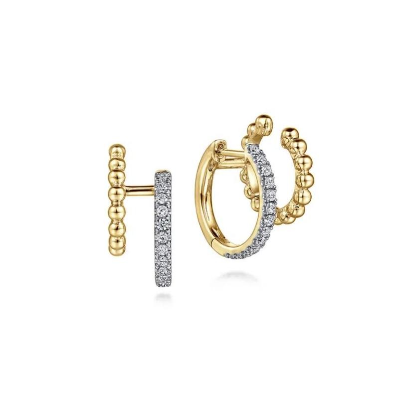 GABRIEL & CO 14K YELLOW GOLD DIAMOND HUGGIE AND BUJUKAN COLLECTION CUFF EARRINGS. SI DIA-0.34