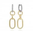 GABRIEL & CO 14K WHITE AND YELLOW GOLD DIAMOND HOLLOW TUBE HUGGIE DROP EARRINGS. CONTEMPORARY COLLECTION EARRINGS SI DIA-0.34