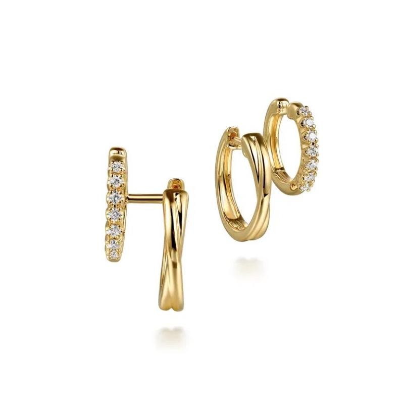 GABRIEL & CO 14K YELLOW GOLD DIAMOND STUGGIES EARRINGS CONTEMPORARY COLLECTION. SI DIA-0.22 SIZE-15