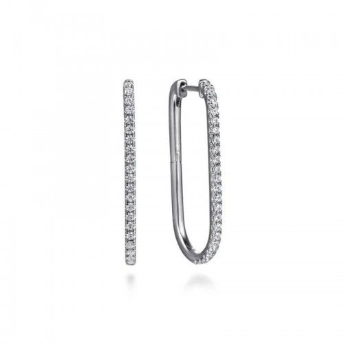 GABRIEL & CO 14K WHITE GOLD DIAMOND CLASSIC ELONGATED OVAL HOOP EARRINGS. LUSSO COLLECTION SI DIA-0.47 SIZE 30