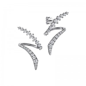 14K WHITE GOLD GRADUATING DIAMOND BYPASS STUD EARRINGS KASLIQUE. COLLECTION SI DIA-0.97