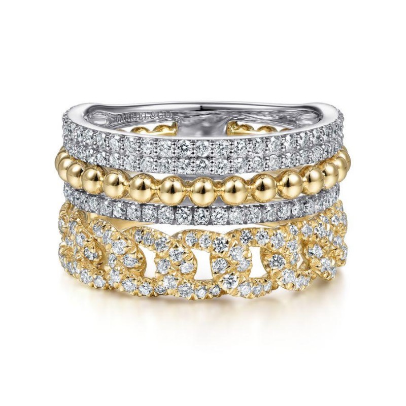 GABRIEL & CO 1K WHITE AND YELLOW GOLD DIAMOND EASY STACKABLE RING 1CT-BUJUKAN. COLLECTION SI DIA-1.04 SIZE-6.5