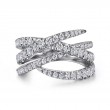 GABRIEL & CO 14K WHITE GOLD GRADUATING DIAMOND SPIKE CRISS CROSS RING. KASLIQUE COLLECTION SI DIA-0.98 SIZE 6.5