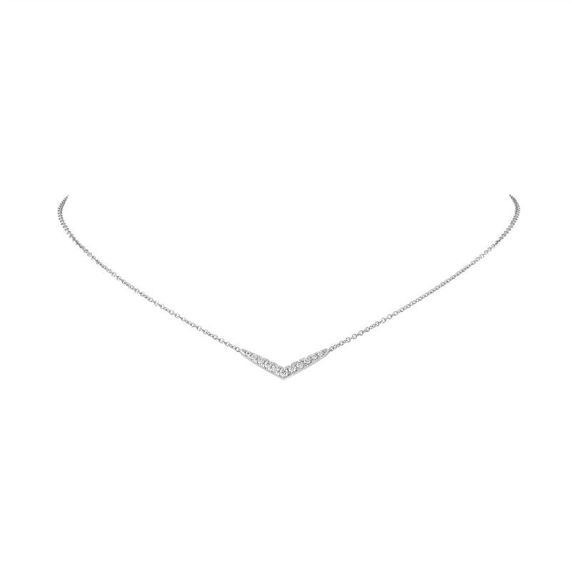 The Maiden Lane 14k White Gold Diamond V Necklace. 0.10ctw
