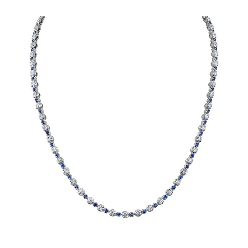 The Wall Street Diamond and Sapphire Tennis Necklace in 14K White Gold (6.30KT).