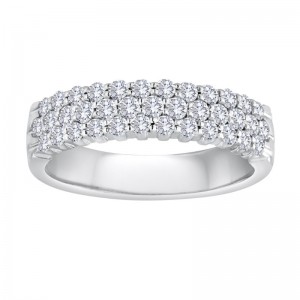 The Maiden Lane 3-Row Diamond Ring in 14K White Gold (.75K Round Cut).