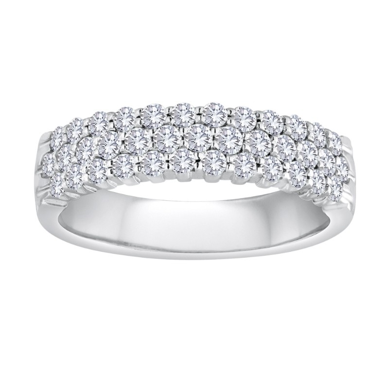 The Maiden Lane 3-Row Diamond Ring in 14K White Gold (.75K Round Cut).