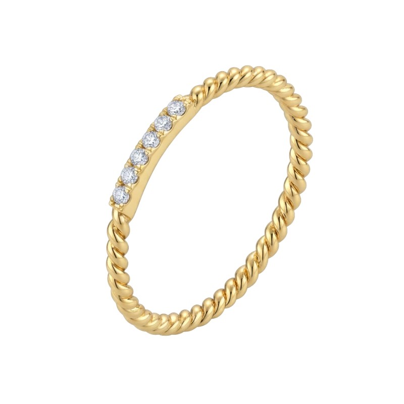 The Broadway Stackable Twist Ring in 14K Yellow Gold with Diamonds.
