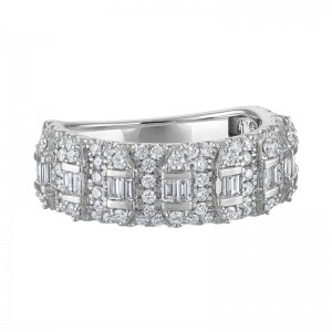 The Maiden Lane 1K Pave Diamond Band with Baguette Accents in 14K White Gold.