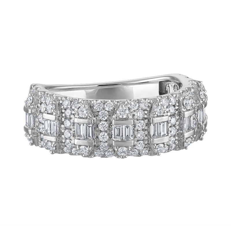 The Maiden Lane 1K Pave Diamond Band with Baguette Accents in 14K White Gold.