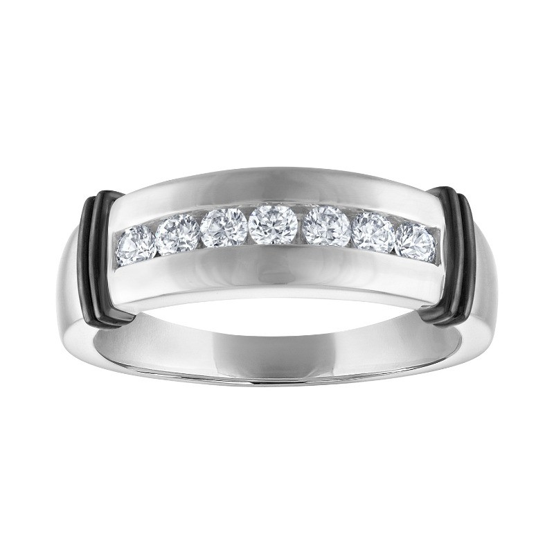 The Diamond Jim Channel-Set Diamond and Ceramic Wedding Band in 14K White Gold.
