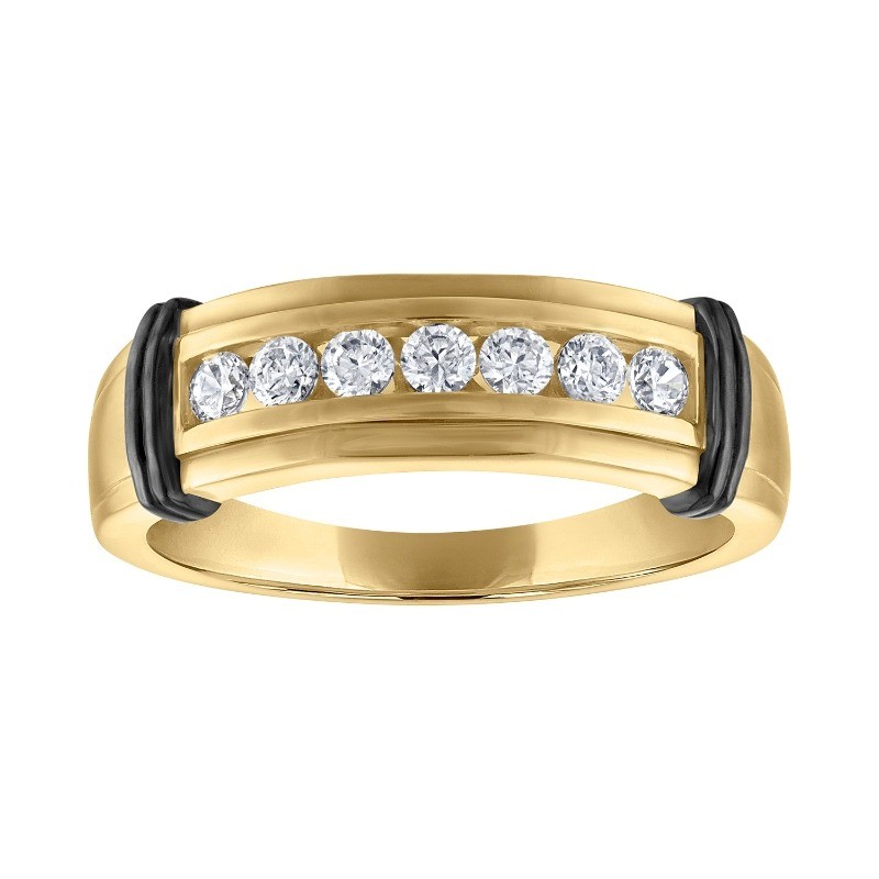 The Diamond Jim Channel-Set Diamond and Ceramic Wedding Band in 14K Yellow Gold.
