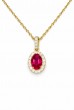 Oval Ruby & Diamond Halo Pendant Necklace in 14K Yellow Gold