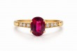 Laurenti 18k yellow gold ruby and diamond ring .81ctw ruby .10ctw diamond.