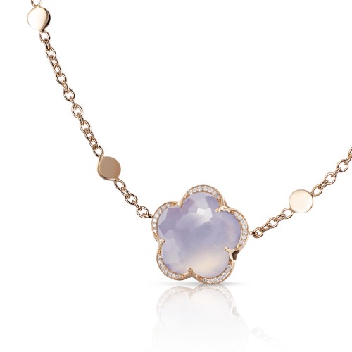 PASQUALE BRUNI 18K ROSE GOLD BON TON NECKLACE WITH BLUE CHALCEDONY AND DIAMONDS