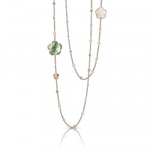 PASQUALE BRUNI 18K ROSE GOLD BON TON DOLCE VITA SAUTOIR WITH PRASIOLITE, MILKY QUARTZ, AND DIAMONDS