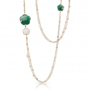 PASQUALE BRUNI 18K ROSE GOLD TON JOLI SAUTOIR WITH WHITE AND GREEN AGATE AND DIAMONDS