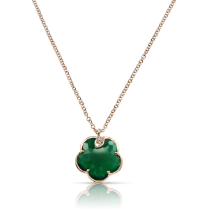 Petit Joli Necklace in 18k Rose Gold with Green Agate, White and Champagne Diamonds.