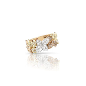 Ama Ring in 18k Rose, White and Yellow Gold with White and Champagne Diamonds.