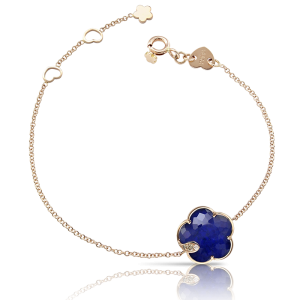 Petit Joli Bracelet in 18k Rose Gold with Rock Crystal and Lapis Lazuli doublet, White and Champagne Diamonds.
