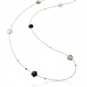 PASQUALE BRUNI 18K ROSE GOLD PETIT JOLI BOUQUET LUNAIRE SAUTOIR NECKLACE WITH GREY AND WHITE MOONSTONE, ONYX, AND WHITE DIAMONDS