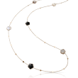 PASQUALE BRUNI 18K ROSE GOLD PETIT JOLI BOUQUET LUNAIRE SAUTOIR NECKLACE WITH GREY AND WHITE MOONSTONE, ONYX, AND WHITE DIAMONDS