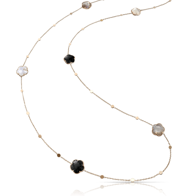 PASQUALE BRUNI 18K ROSE GOLD PETIT JOLI BOUQUET LUNAIRE SAUTOIR NECKLACE WITH GREY AND WHITE MOONSTONE, ONYX, AND WHITE DIAMONDS