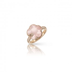 PASQUALE BRUNI 18K ROSE GOLD PETIT JOLI RING WITH PINK CHALCEDONY AND WHITE MOONSTONE DOUBLET, WHITE AND CHAMPAGNE DIAMONDS