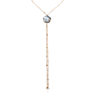 PASQUALE BRUNI 18K ROSE GOLD TON JOLI MOP GREY STONE DIAMOND NECKLACE DIA-0.11. GREY MOP STONE-10.53, GLD-10.72