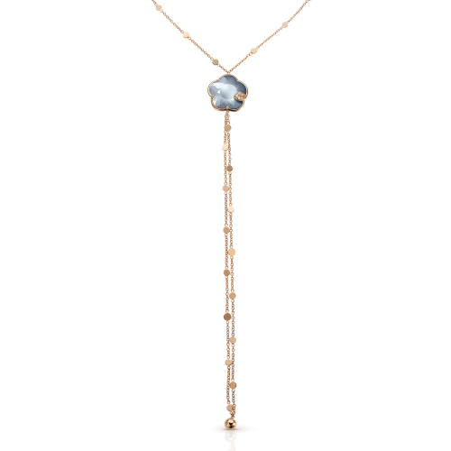 PASQUALE BRUNI 18K ROSE GOLD TON JOLI MOP GREY STONE DIAMOND NECKLACE DIA-0.11. GREY MOP STONE-10.53, GLD-10.72
