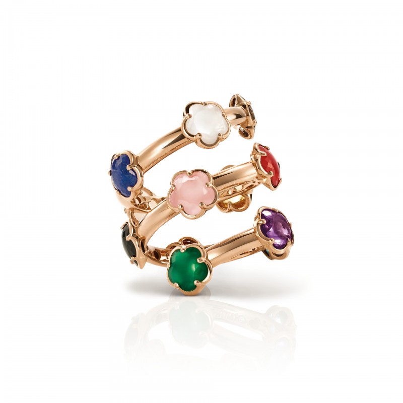 PASQUALE BRUNI 18K ROSE GOLD FIGLIA DEI FIORI COLOR STONES RING SIZE 15. DIA-0.01 OTHER-6.84 GLD-5.56