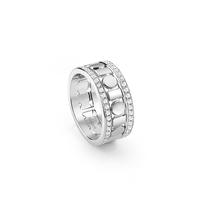 Damiani 18k White Gold Belle Epoque Reel Diamond Ring 8.30mm. 