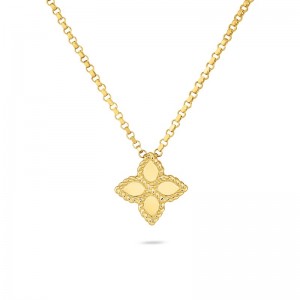 ROBERTO COIN - 18K YELLOW GOLD PRINCESS FLOWER PENDANT AND CHAIN 18"