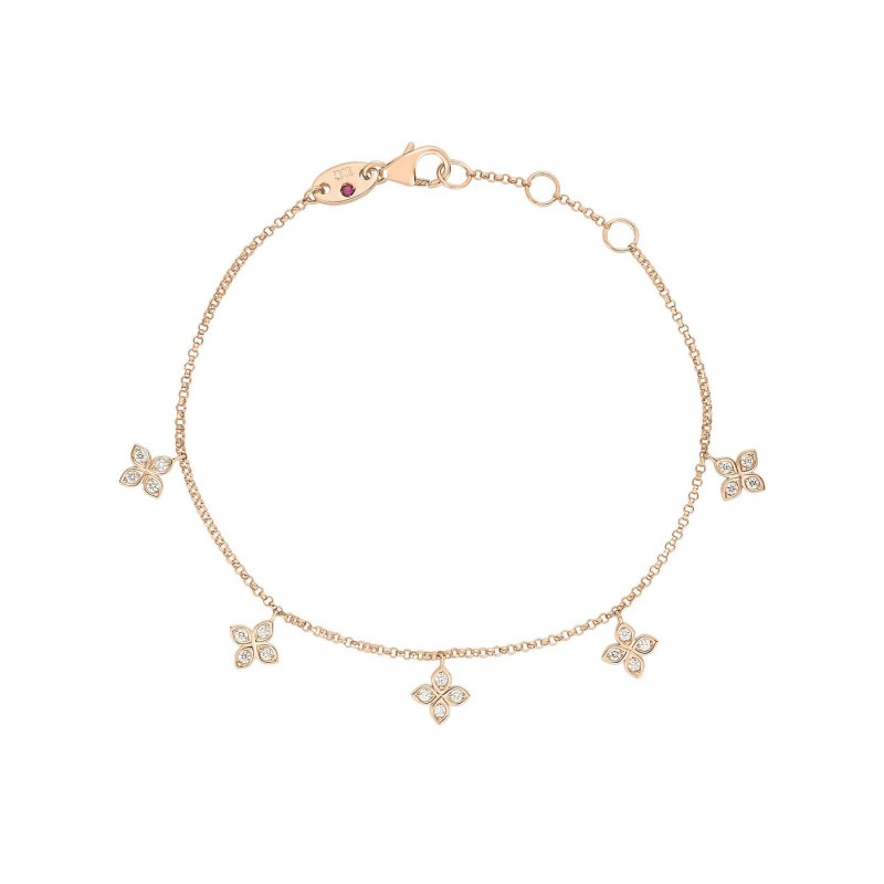 Roberto Coin 18K Rose Gold Love in Verona Dangling 5 Station Flower Bracelet