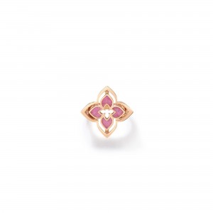 18K ROSE GOLD VENETIAN PRINCESS PIROUETTE PAVÃ‰ SMALL FLOWER RING WITH DIAMOND AND RHODONITE (SIZE 6.5)
