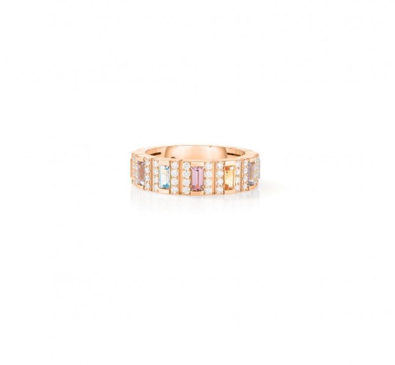 18k Rose Gold Obelisco PavÃ© Diamond & Mixed Stones Ring (size 6.5)