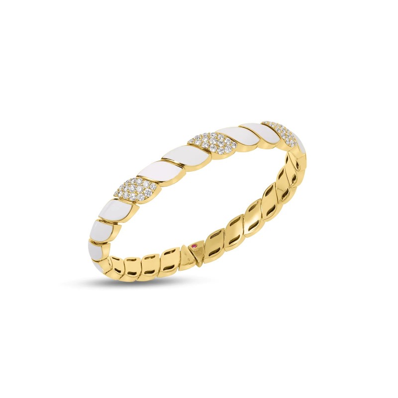 18KT YELLOW GOLD SAN MARCO BANGLE DIAMOND AND ENAMEL CUFF BANGLE