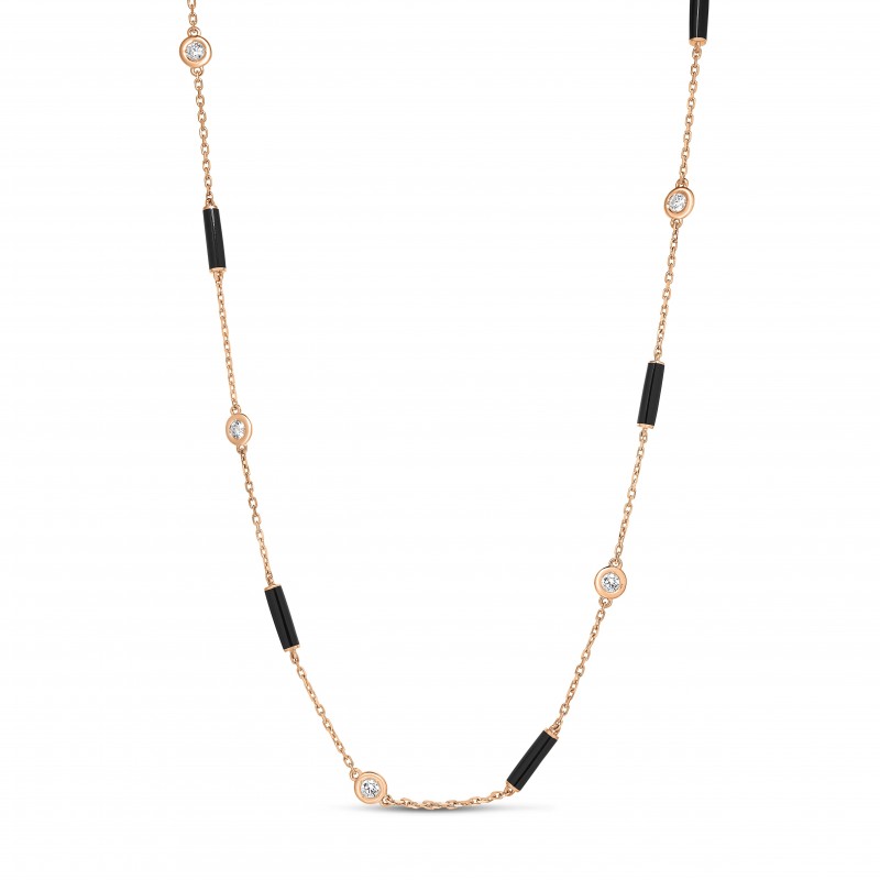 18K  ROSE GOLD DIAMONDS BY THE INCH ENAMEL BAR AND BEZEL STATION NECKLACE