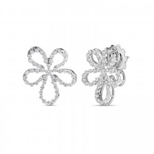 18K WHITE GOLD JASMINE PAVÃ‰ DIAMOND OUTLINE FLOWER STUD EARRINGS