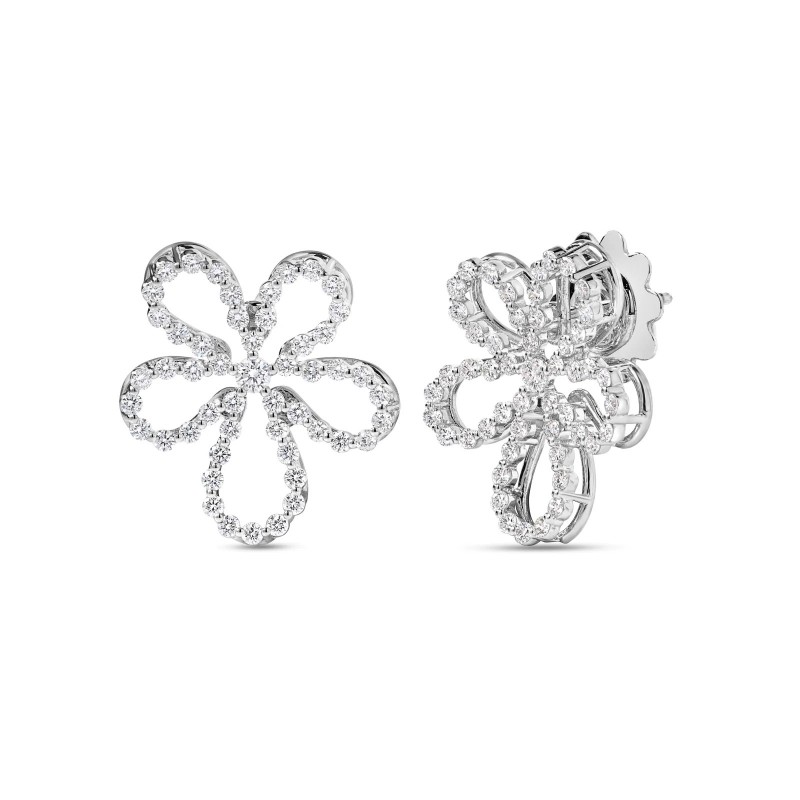 18K WHITE GOLD JASMINE PAVÃ‰ DIAMOND OUTLINE FLOWER STUD EARRINGS
