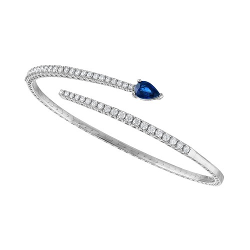 The Broad Street 14k White Gold Flexi Bangle with Diamonds and Sapphire.
