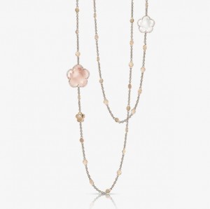18K ROSE GOLD BON TON DIAMOND PINK QUARTZ AND MILKY QUARTZ NECKLACE DIA-0.18